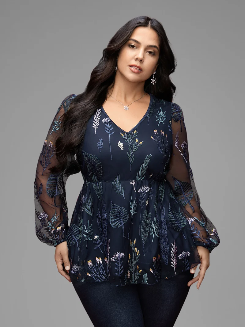 Enchanted Forest Embroidered Elastic Waist Blouse