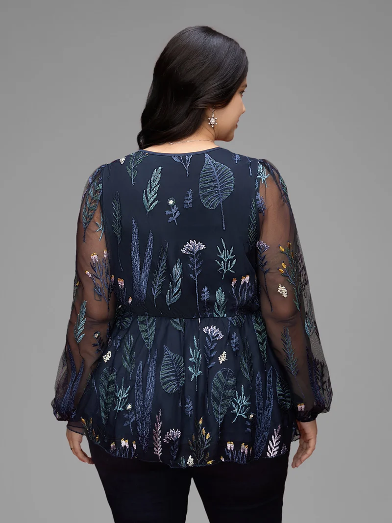 Enchanted Forest Embroidered Elastic Waist Blouse