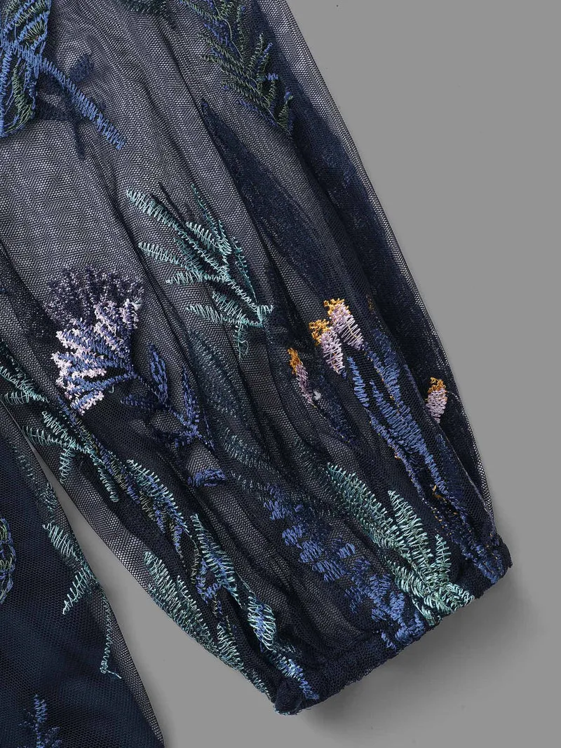 Enchanted Forest Embroidered Elastic Waist Blouse