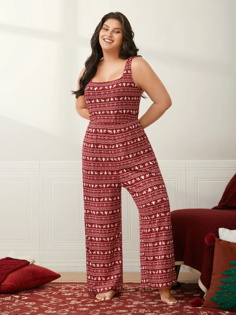 Festive Printed Wide-Leg Lounge Jumpsuit