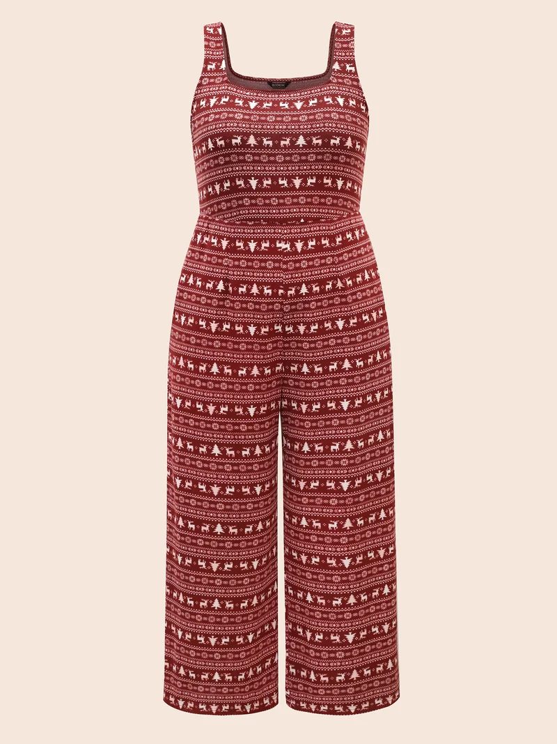 Festive Printed Wide-Leg Lounge Jumpsuit