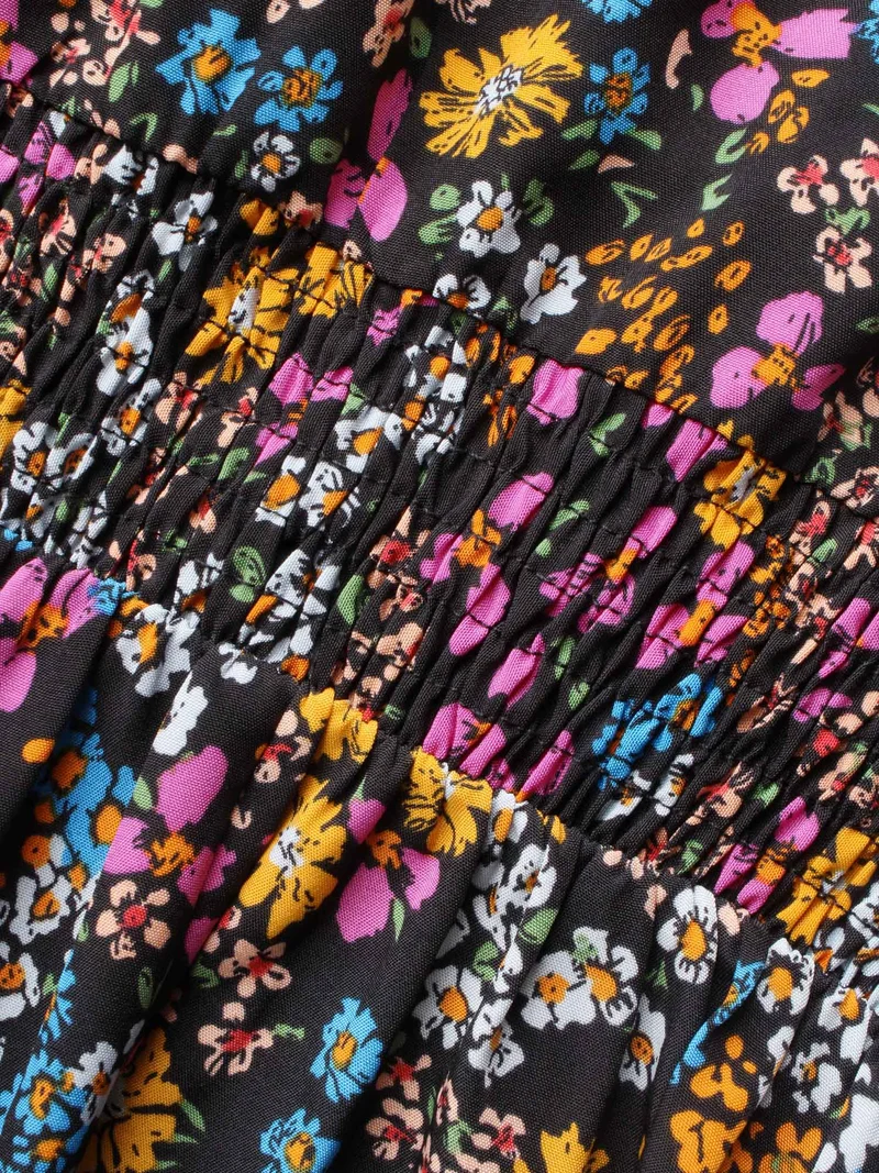 Floral Smocked Waistline Surplice Neck Blouse