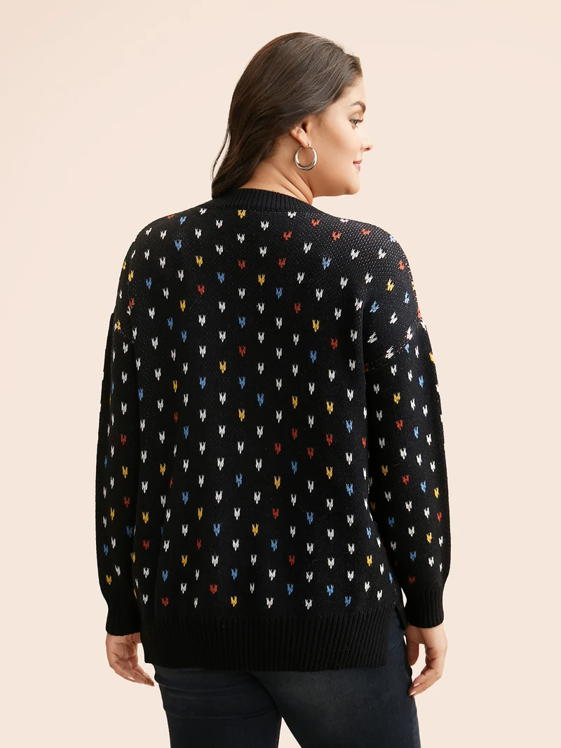 Polka Dot Texture Split Hem Pullover