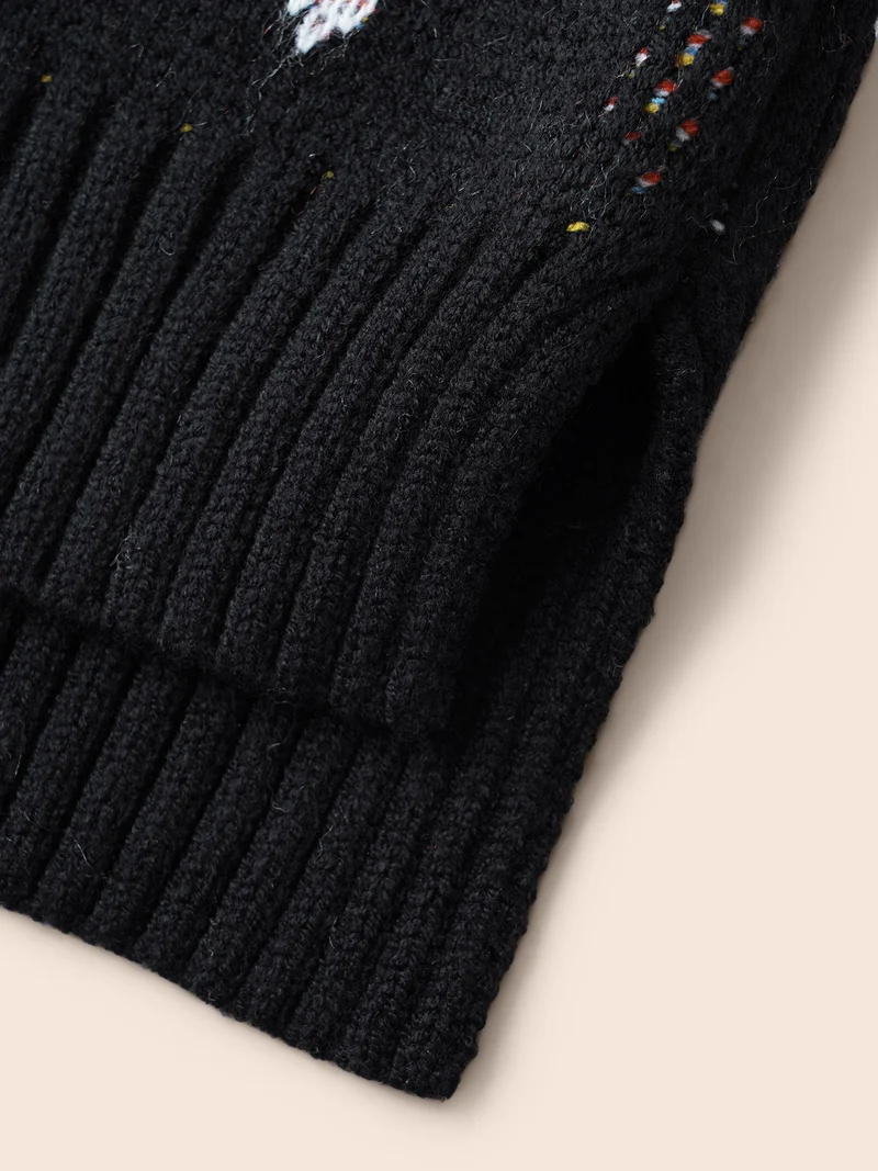 Polka Dot Texture Split Hem Pullover