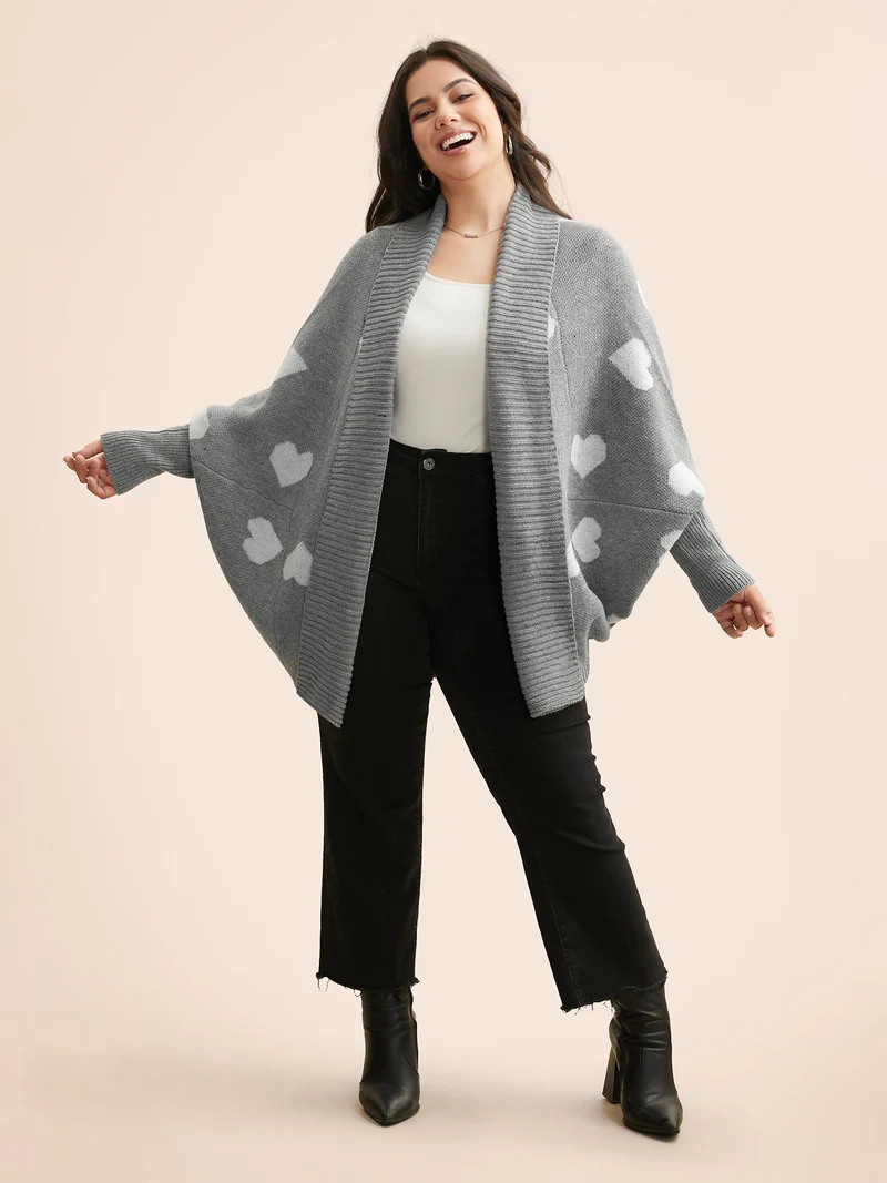 Lapel Collar Heart Shaped Cardigan