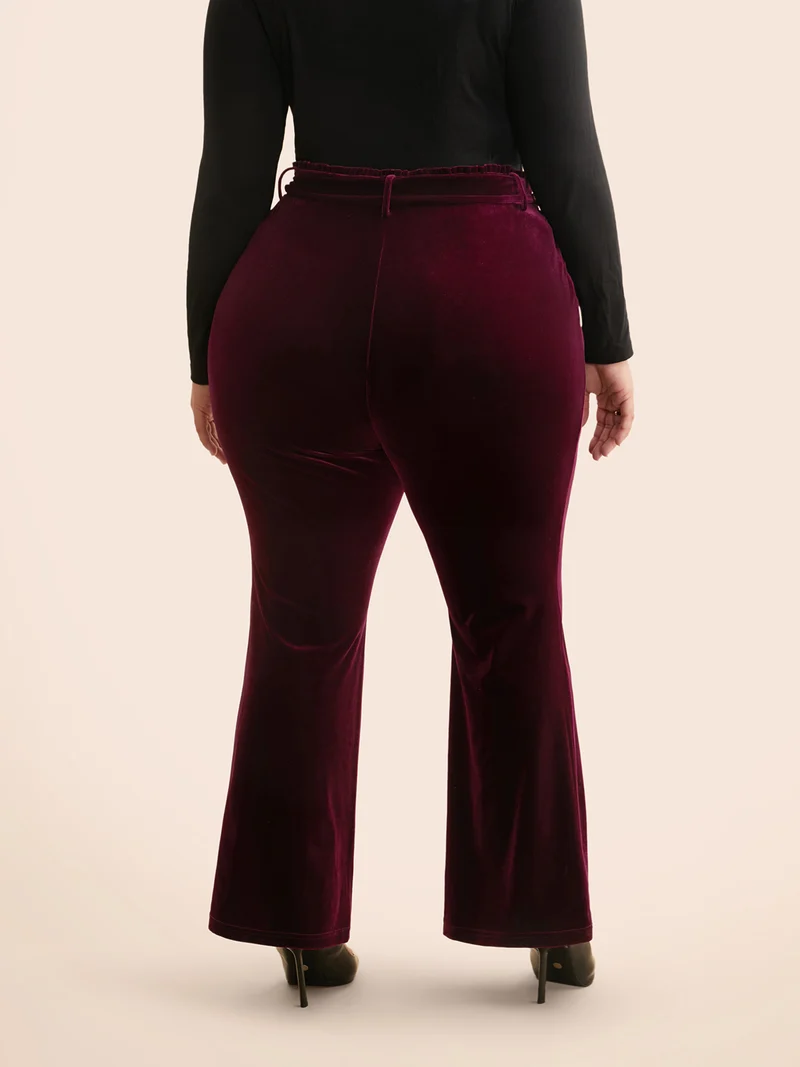 Velvet Paperbag Waist Belted Pants
