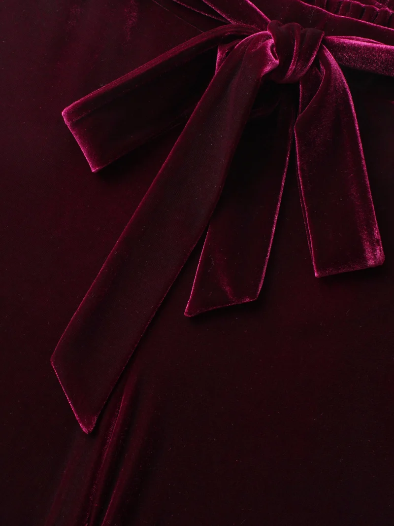 Velvet Paperbag Waist Belted Pants
