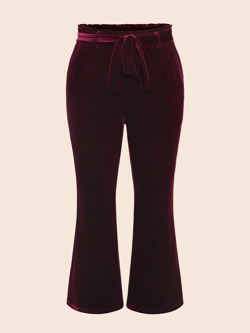 Velvet Paperbag Waist Belted Pants