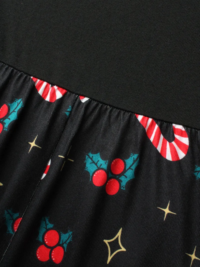 Festive Knit Printed Skirt Midi Dress