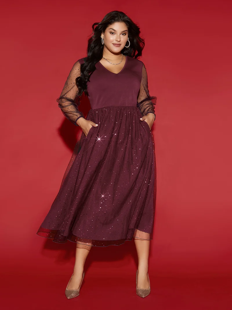 Sheer Mesh Shimmering Sequins Maxi Dress
