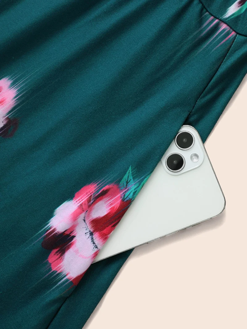 Overlap Collar Floral Midi Dress