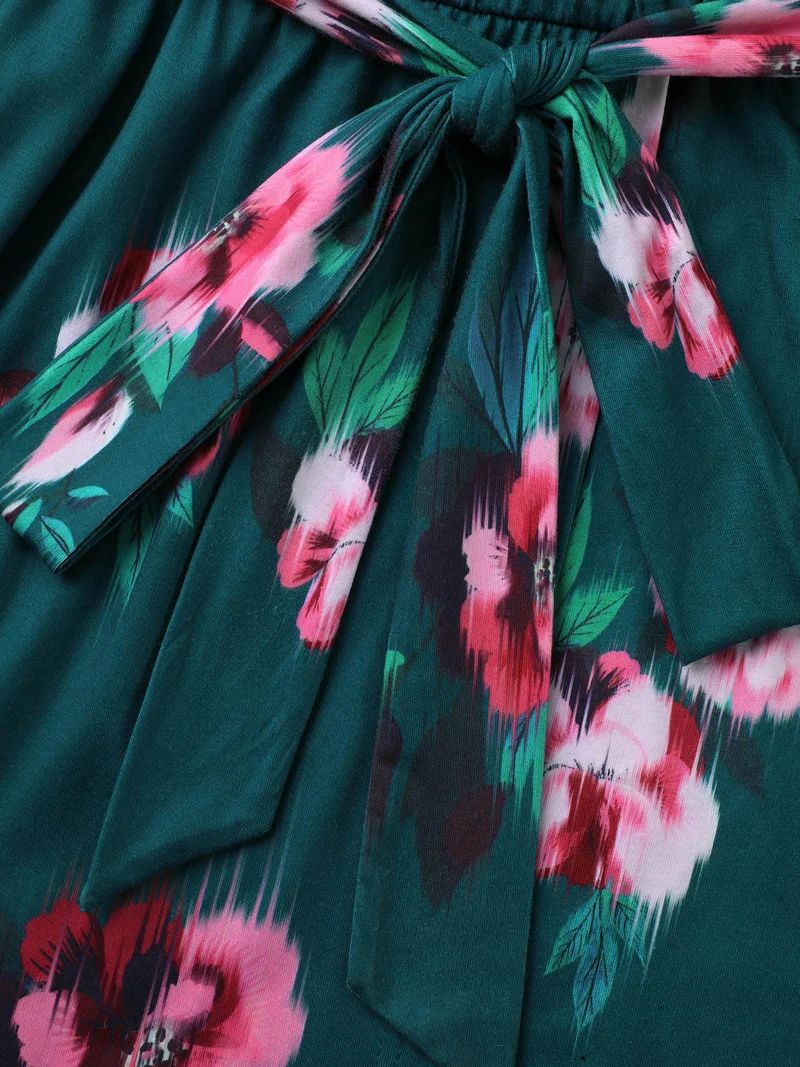 Overlap Collar Floral Midi Dress