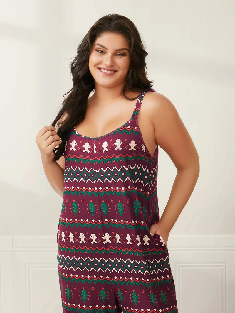 Cami Holiday Pattern Straight Leg Jumpsuit