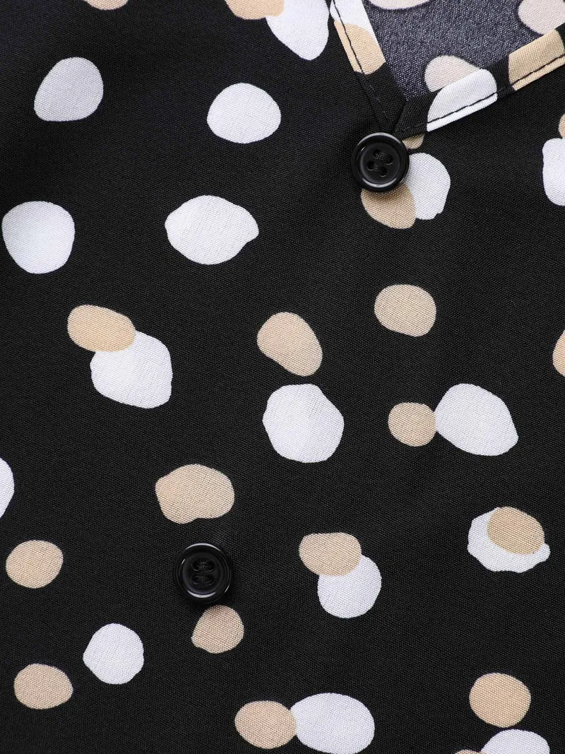 Polka Dot Button Detail Shirred Blouse
