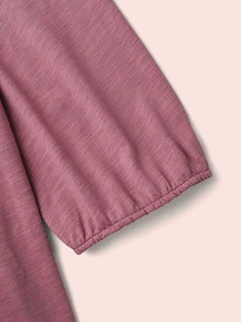 Notched Lantern Sleeve Gathered T-shirt