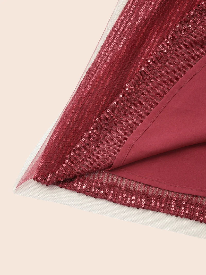 Sequin Mesh Elastic Waist Midi Skirt
