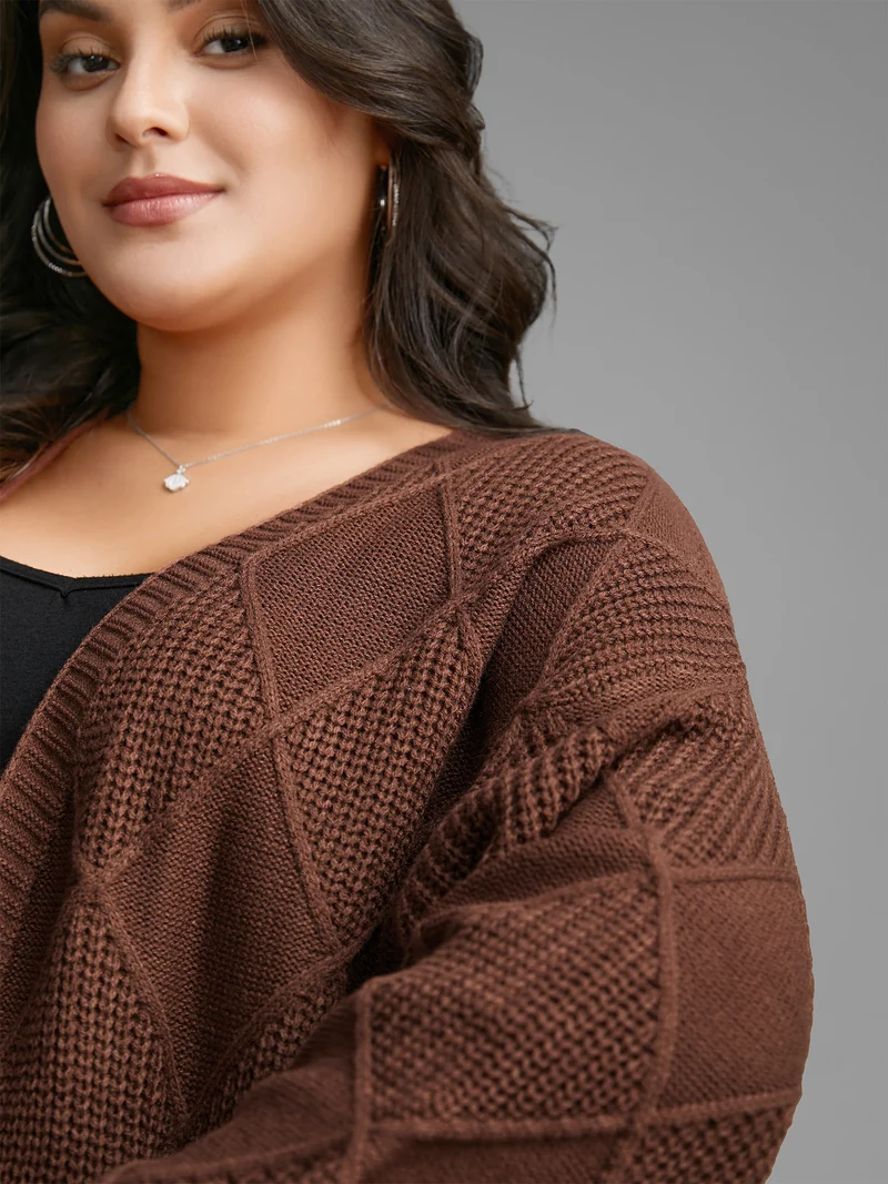 Plain Textured Pocket Drop Shoulder Cardigan