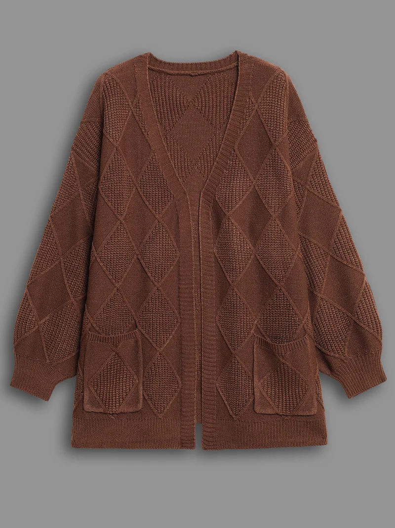 Plain Textured Pocket Drop Shoulder Cardigan