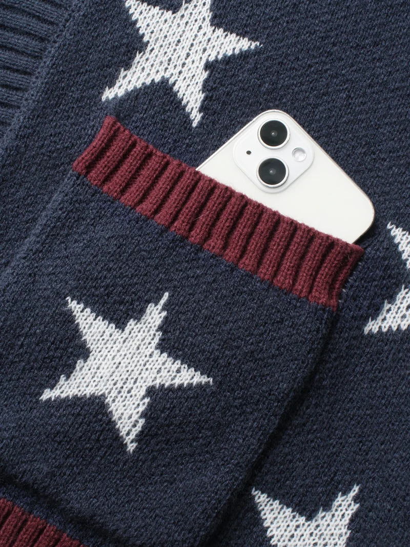 Star Contrast Patched Pocket Cardigan