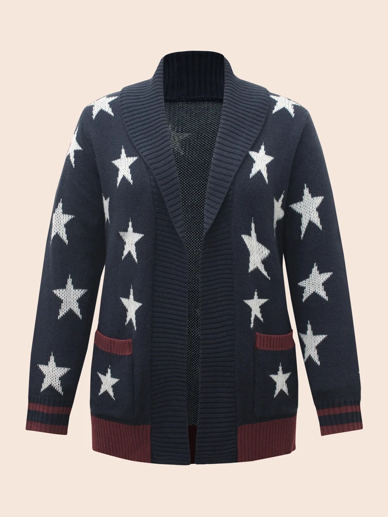 Star Contrast Patched Pocket Cardigan