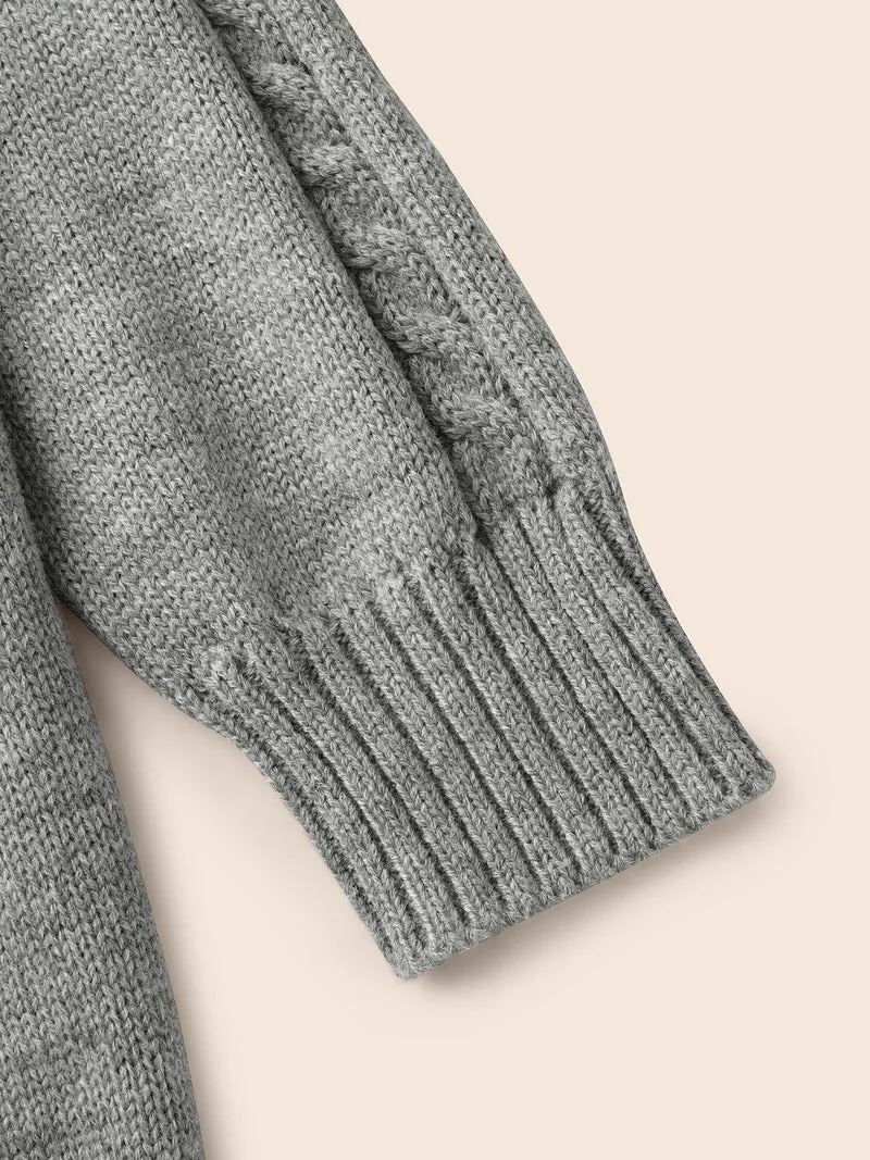 Cable Knit Hooded Patch Pocket Cardigan