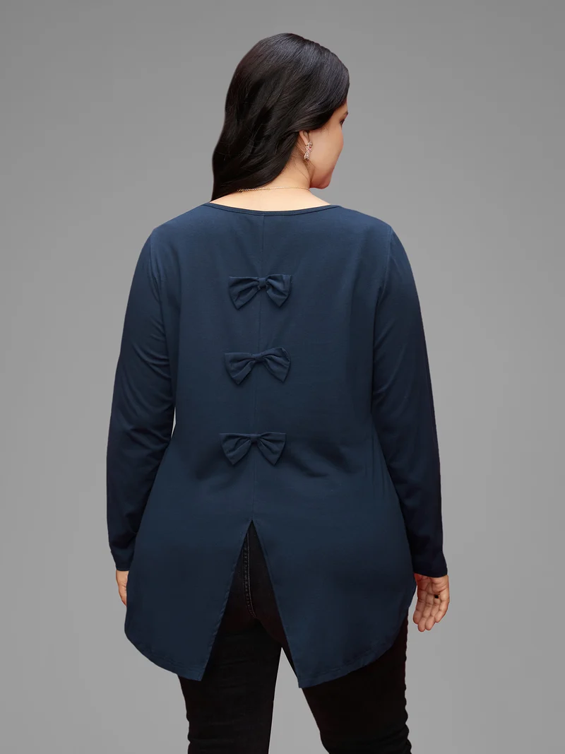 Cotton Bow-Back Detail Slit Tee