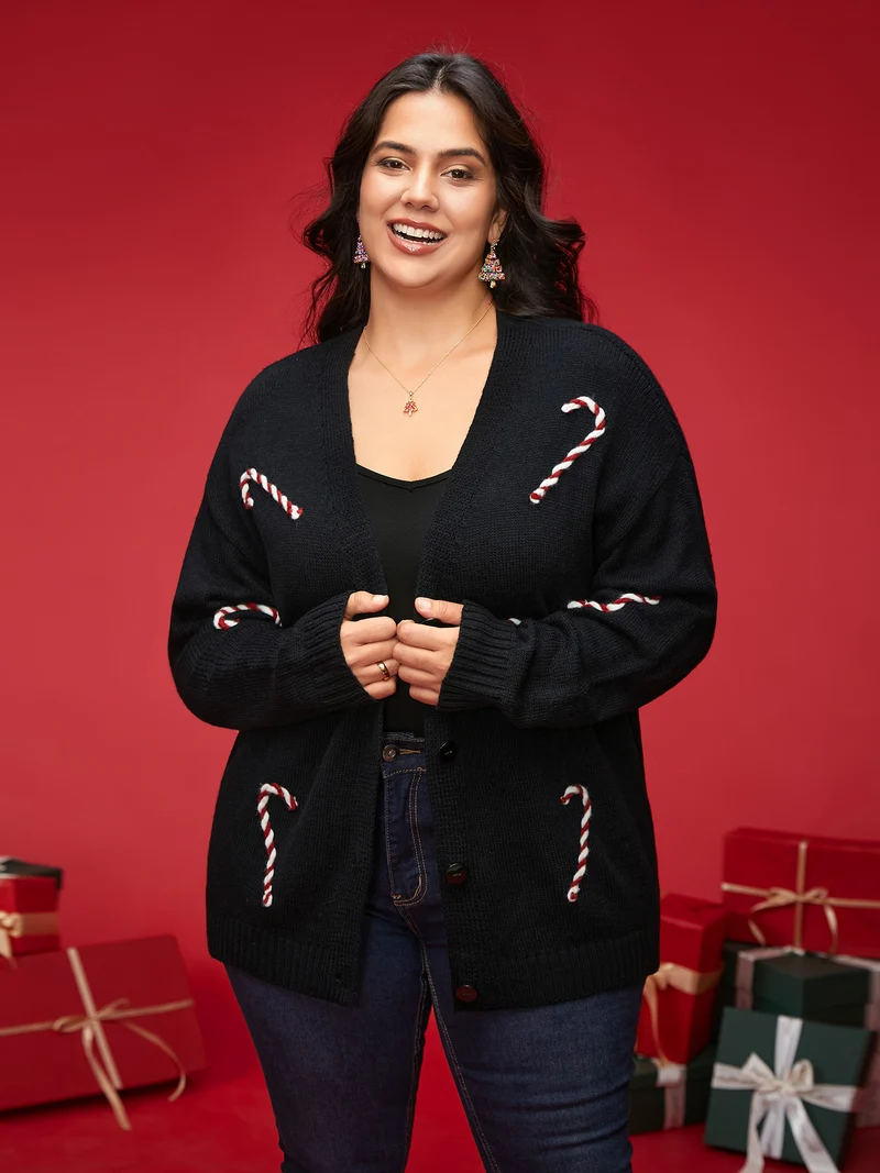 Hand Crocheted Candy Cane V-neck Cardigan