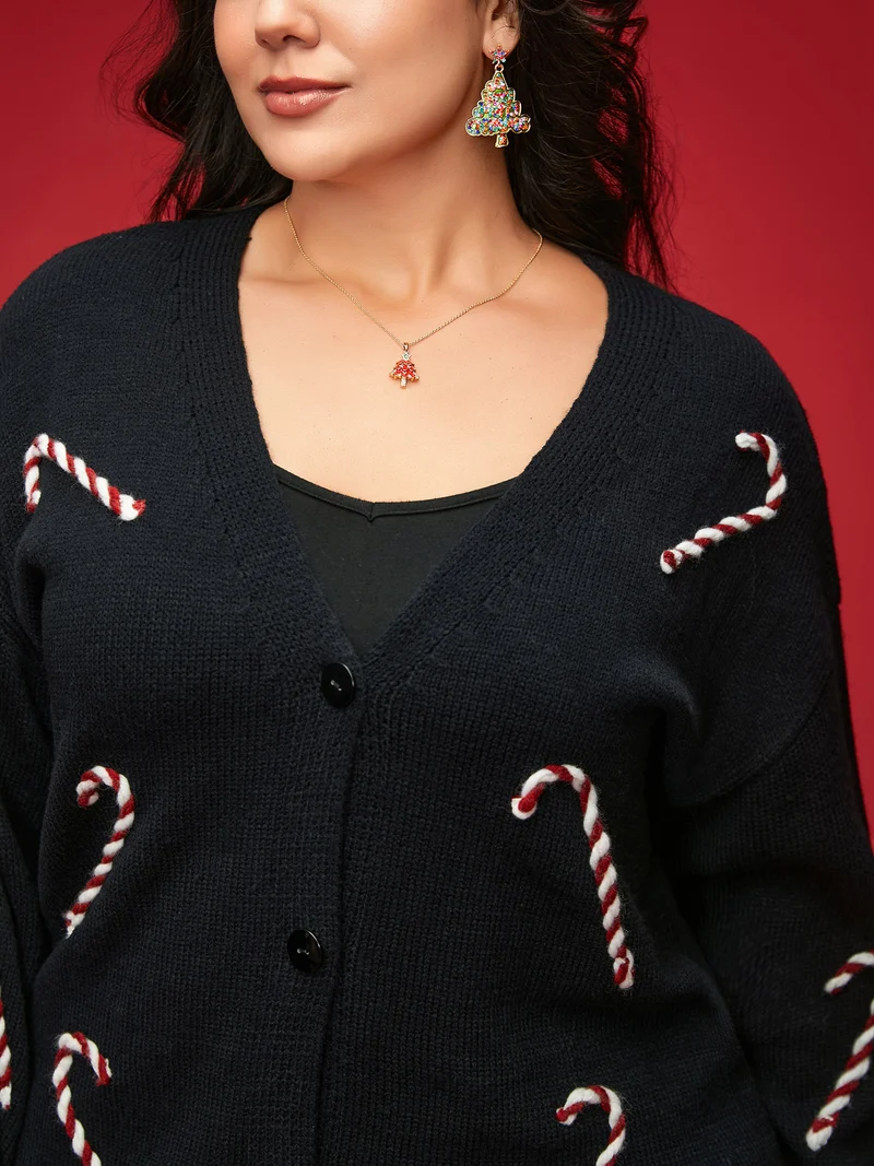 Hand Crocheted Candy Cane V-neck Cardigan