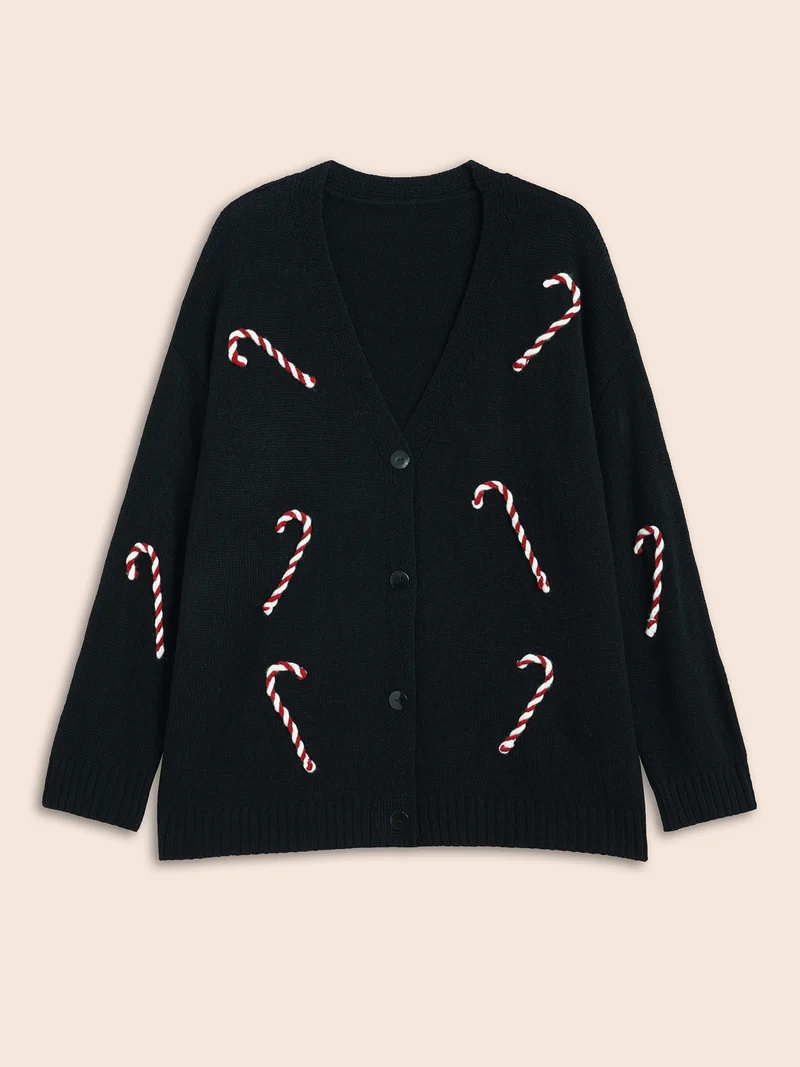 Hand Crocheted Candy Cane V-neck Cardigan