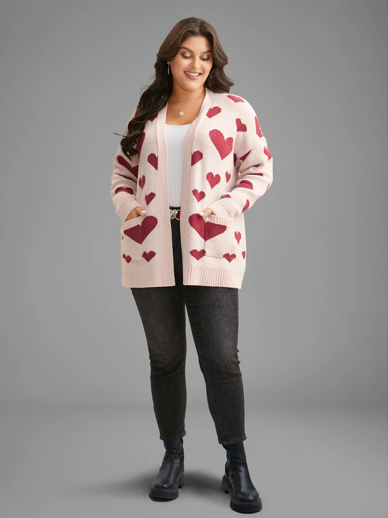 Hearts Out Embroidered Pockets Cardigan