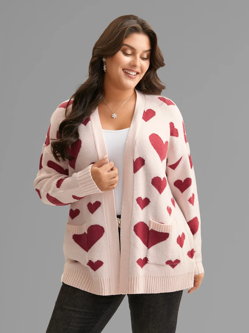Hearts Out Embroidered Pockets Cardigan