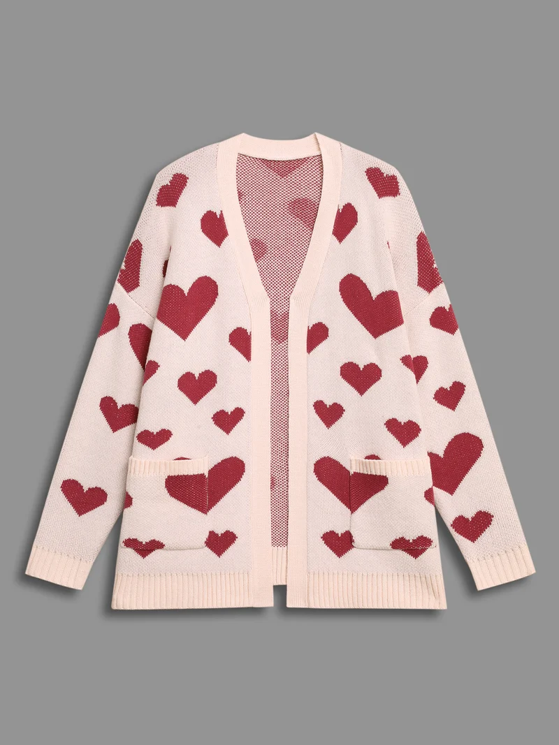 Hearts Out Embroidered Pockets Cardigan