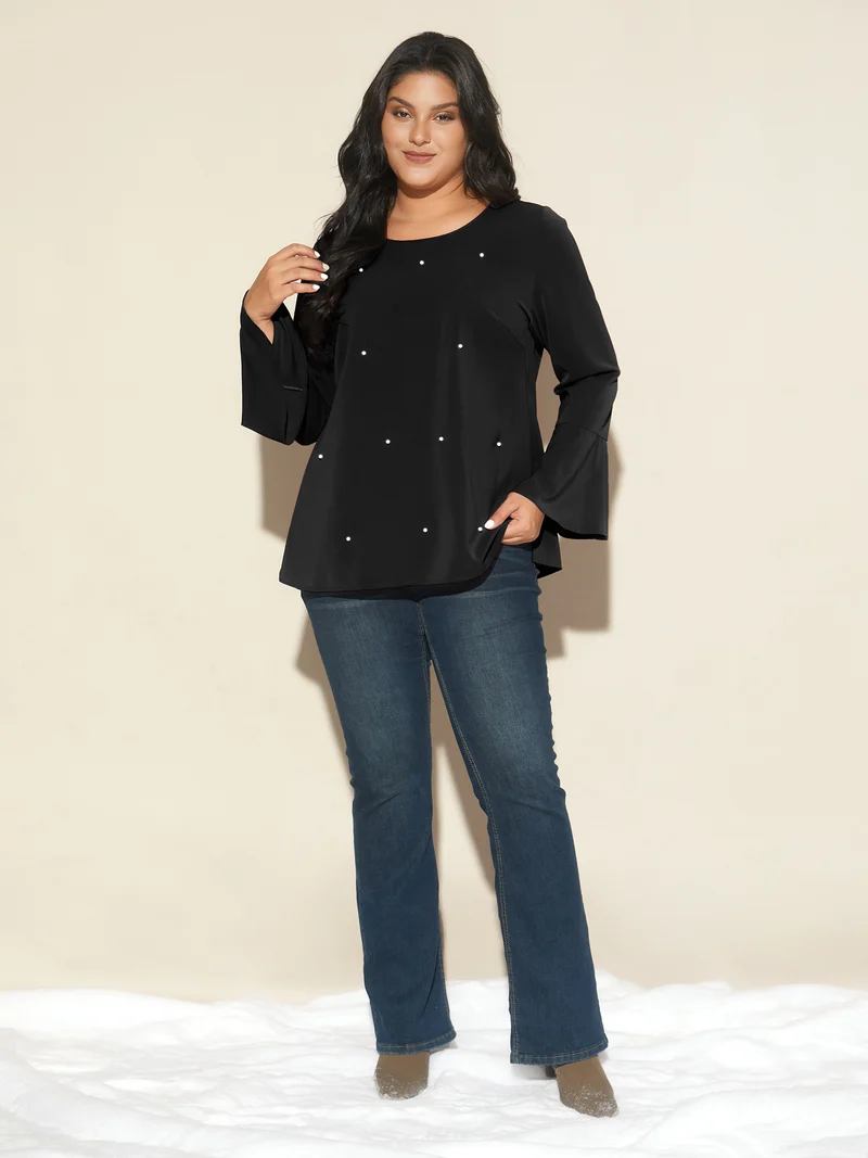 Beaded Embellished Bell Sleeves Blouse
