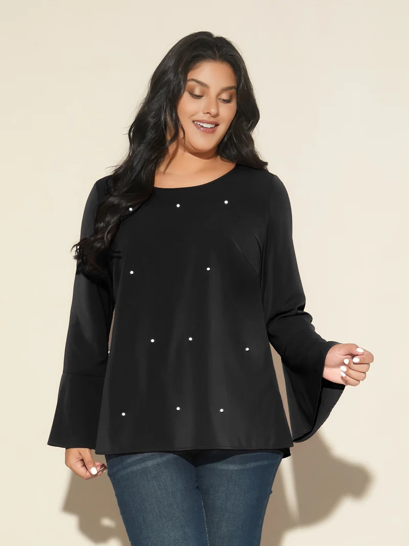 Beaded Embellished Bell Sleeves Blouse