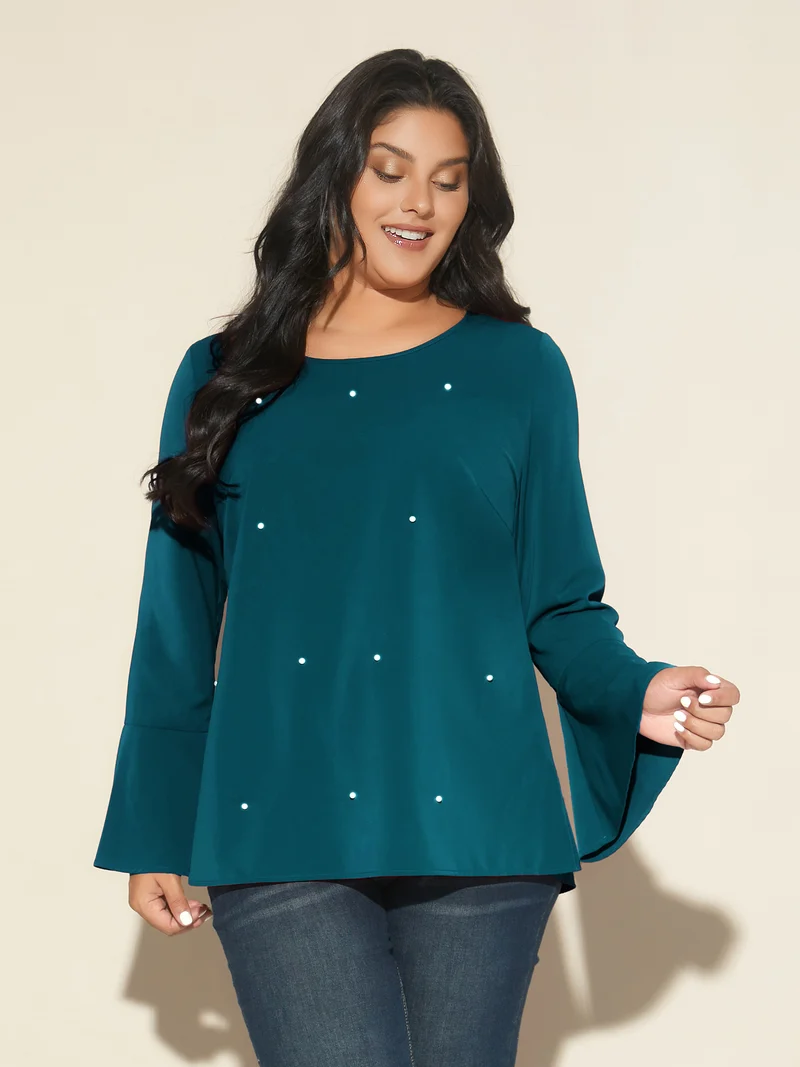 Beaded Embellished Bell Sleeves Blouse
