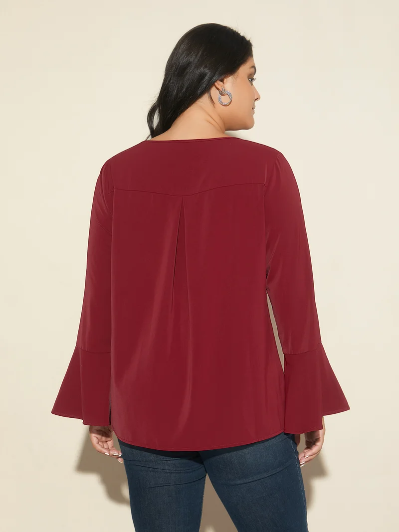 Beaded Embellished Bell Sleeves Blouse