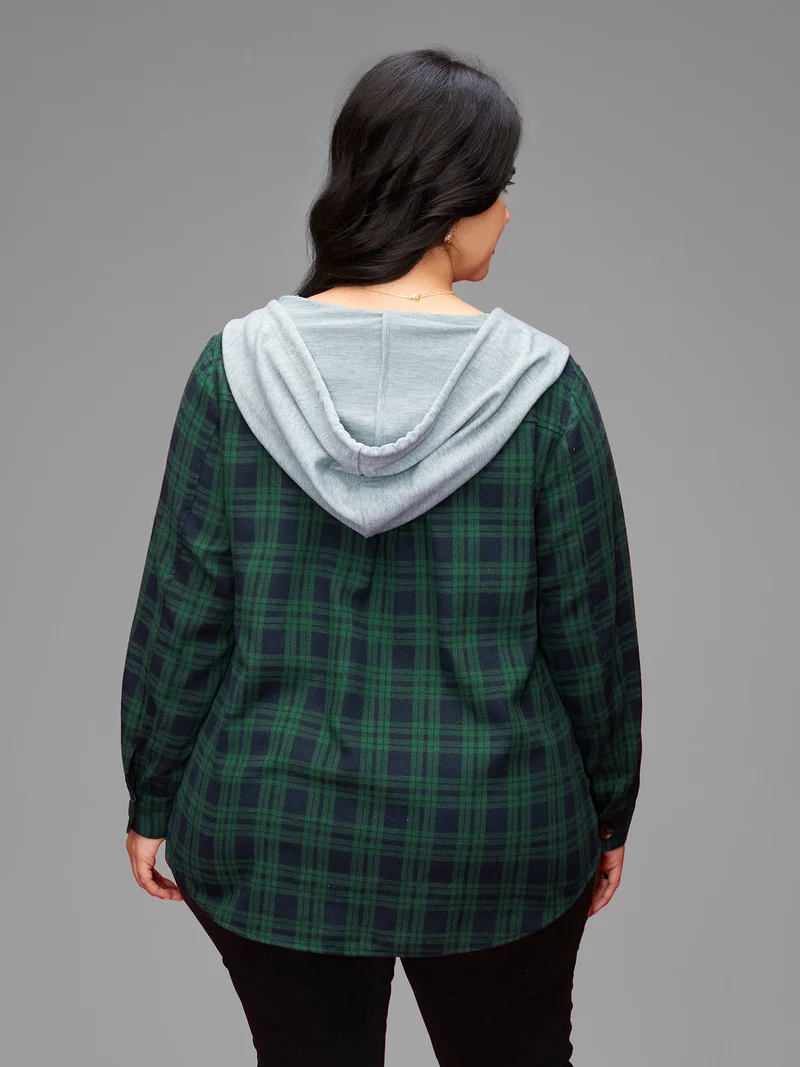 Plaid Hooded Drawstring Jacket