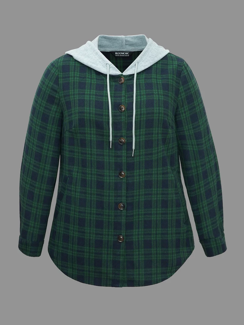 Plaid Hooded Drawstring Jacket