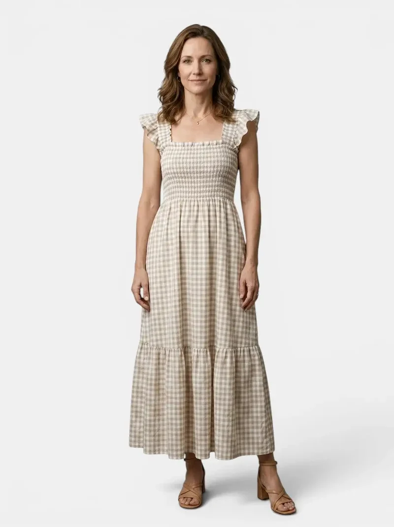 Women's Cotton Gingham Maxi Dress | Elegant Flowing Summer Style