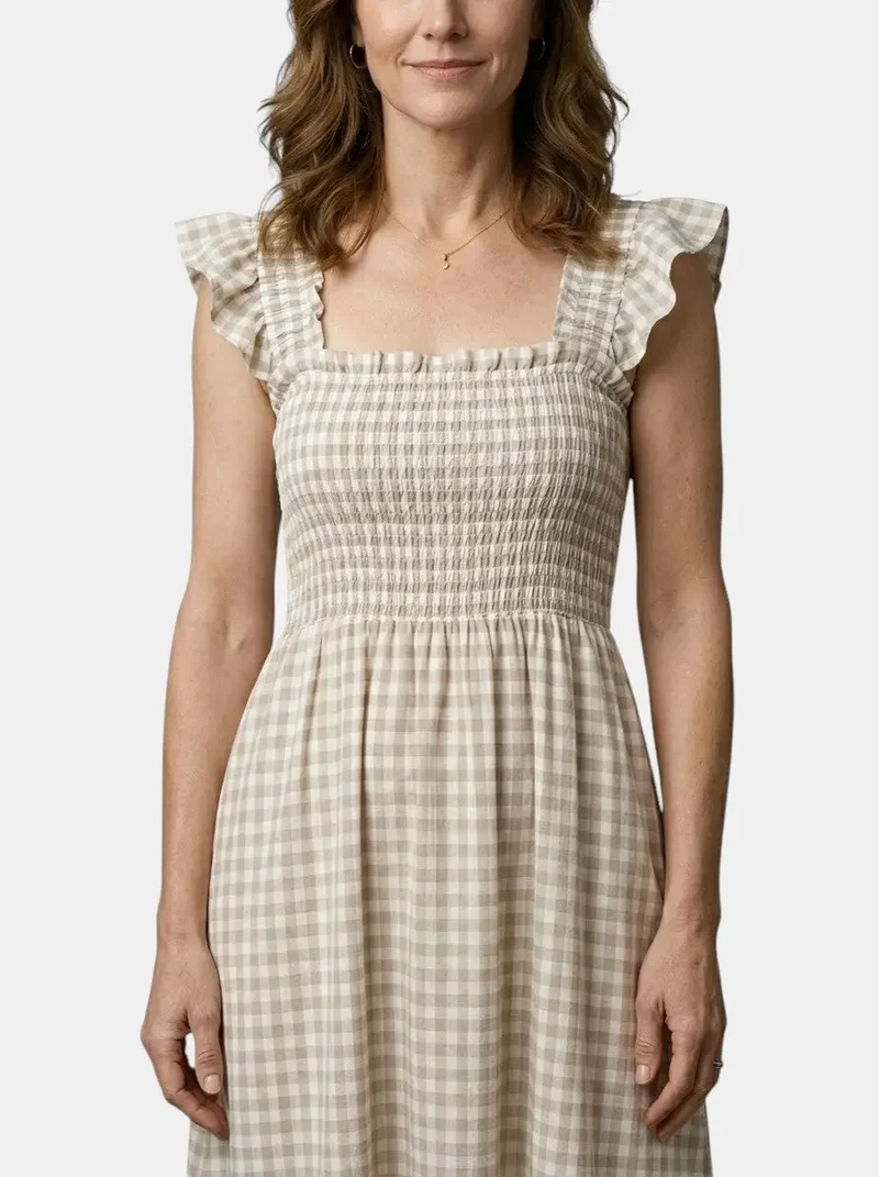 Women's Cotton Gingham Maxi Dress | Elegant Flowing Summer Style