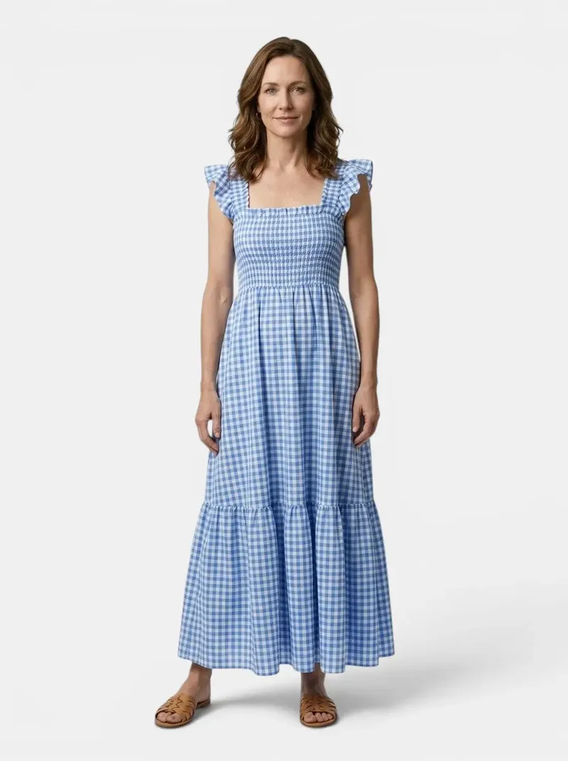 Women's Cotton Gingham Maxi Dress | Elegant Flowing Summer Style