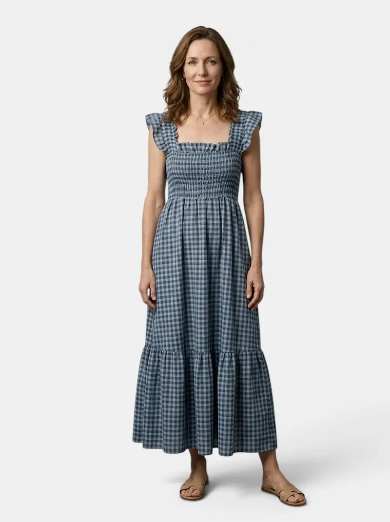 Women's Cotton Gingham Maxi Dress | Elegant Flowing Summer Style
