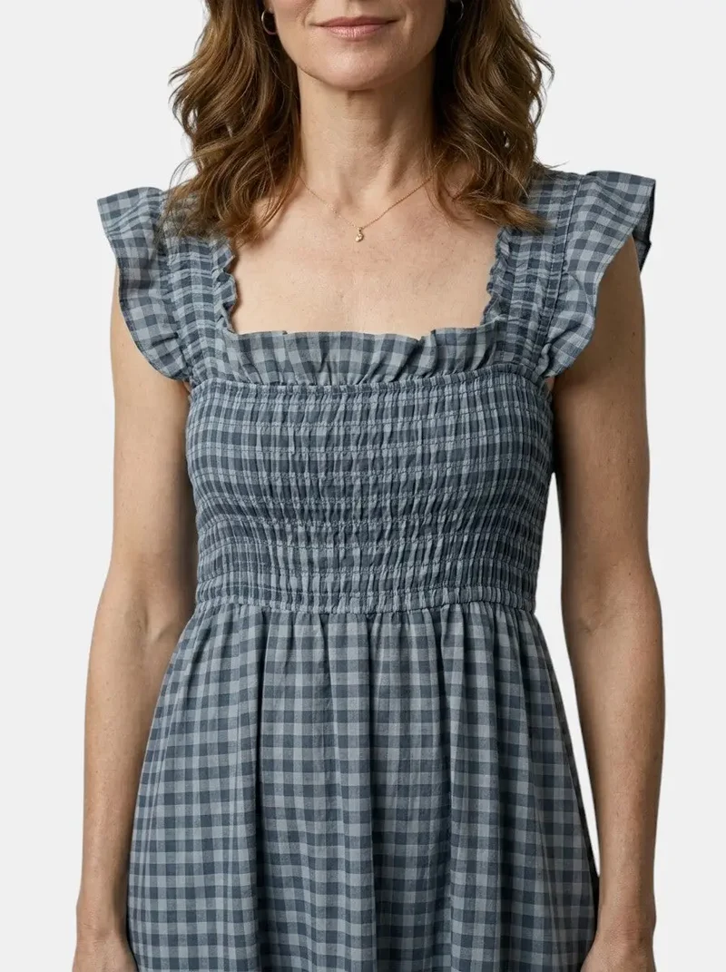 Women's Cotton Gingham Maxi Dress | Elegant Flowing Summer Style