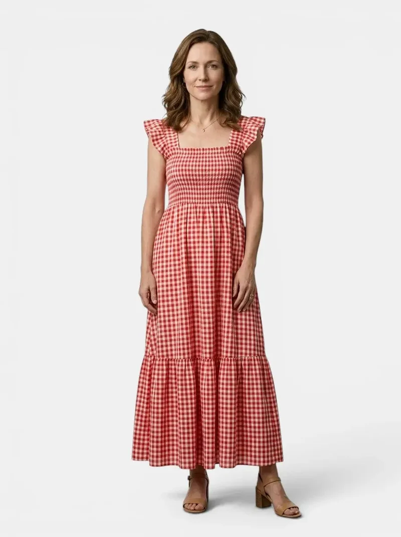 Women's Cotton Gingham Maxi Dress | Elegant Flowing Summer Style