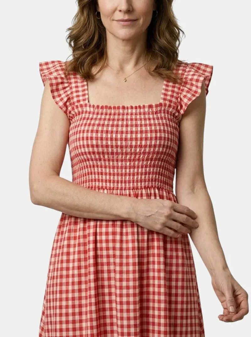 Women's Cotton Gingham Maxi Dress | Elegant Flowing Summer Style