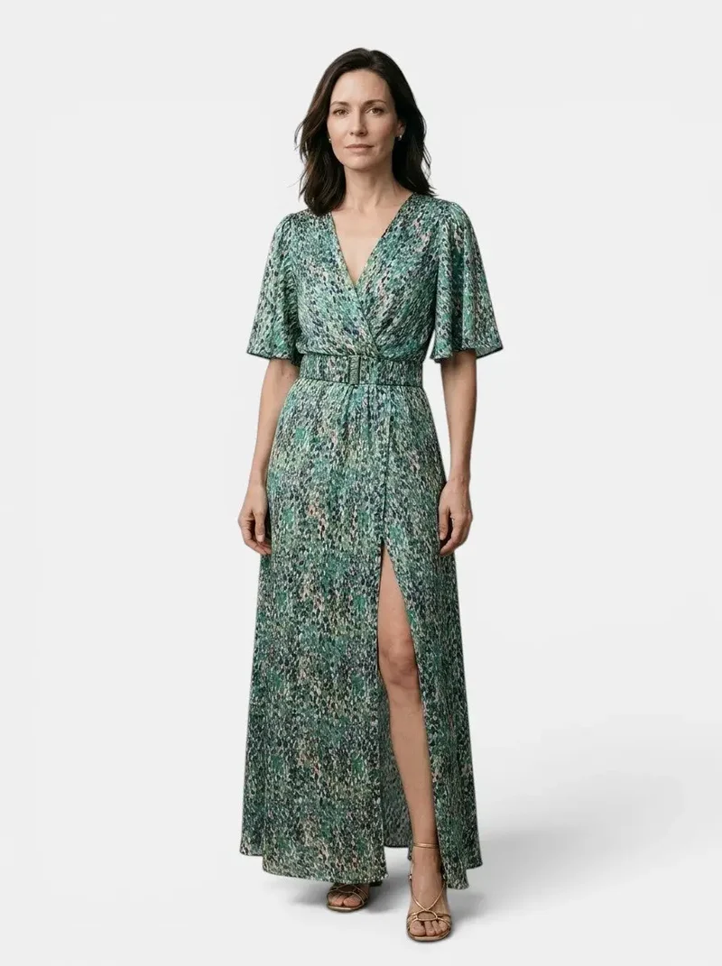 Women's Rayon Maxi Dress | Elegant V-Neck Split Hem Summer Dress