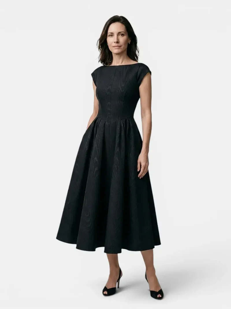 Women's Flowing Midi Dress | Elegant Cap Sleeve Fit and Flare Summer Dress