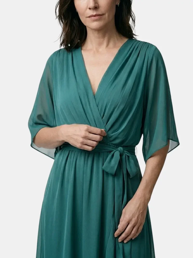 Women's Soft Draped Midi Dress | Elegant V-Neck Wrap Cocktail Dress