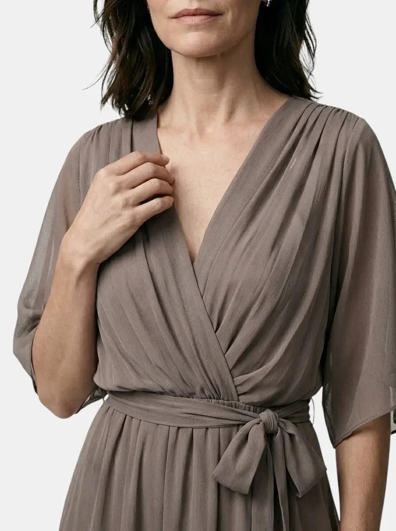 Women's Soft Draped Midi Dress | Elegant V-Neck Wrap Cocktail Dress