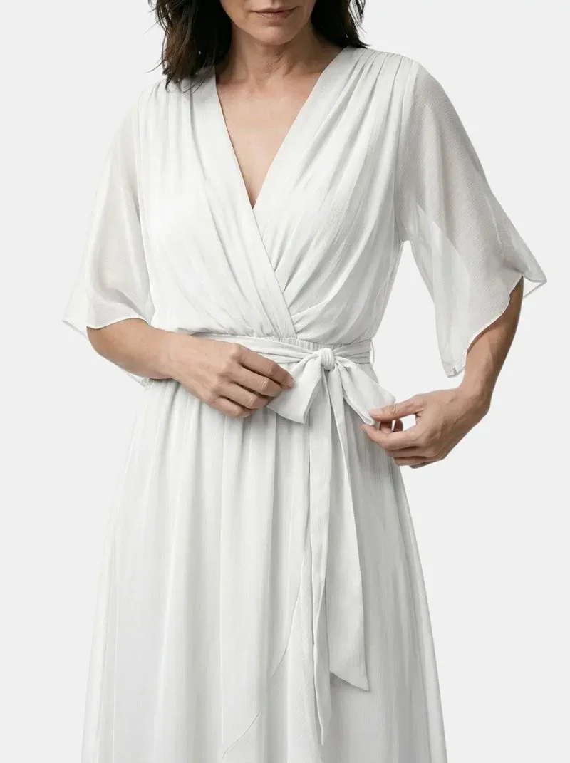 Women's Soft Draped Midi Dress | Elegant V-Neck Wrap Cocktail Dress